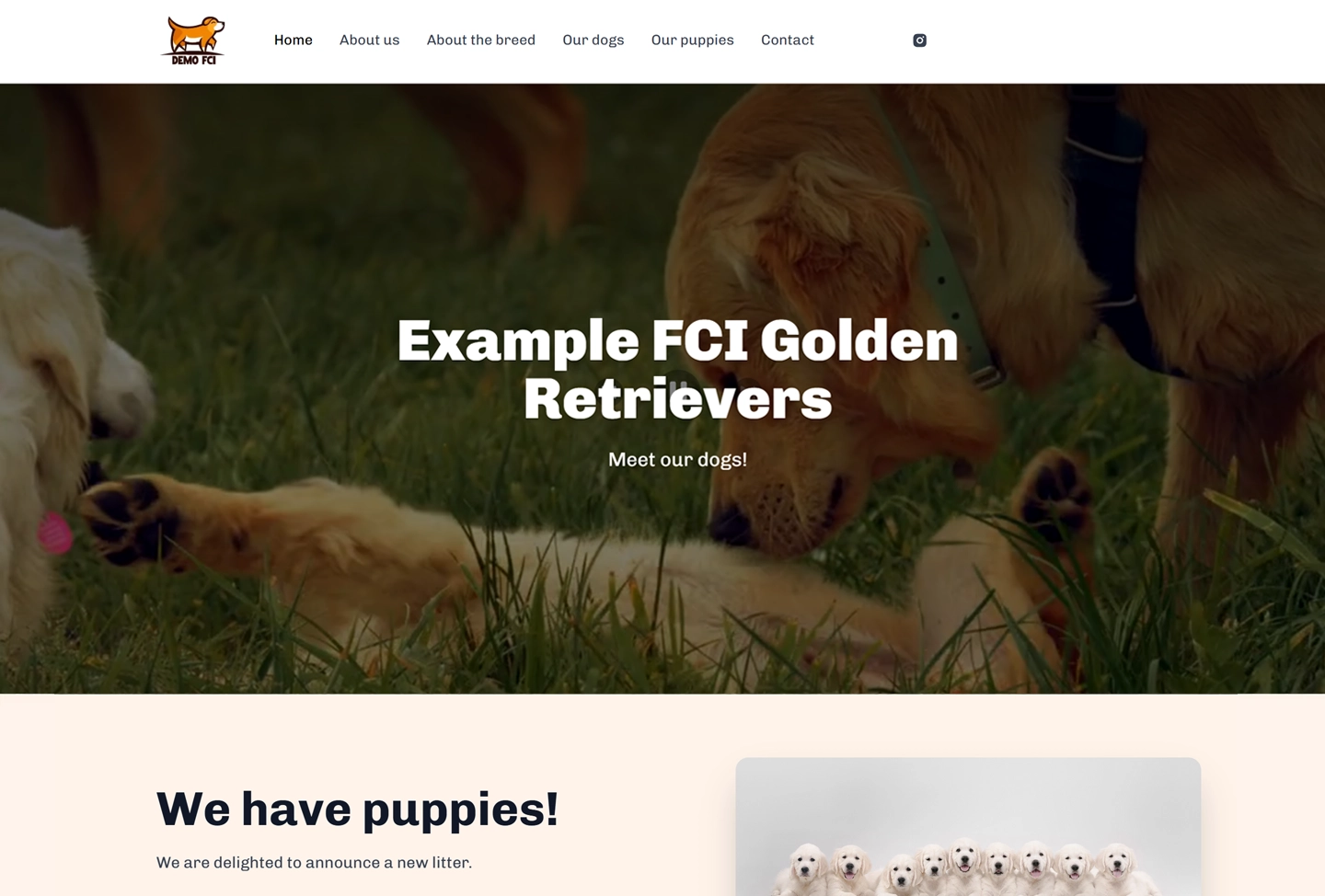 Example BreedCode breeder website homepage